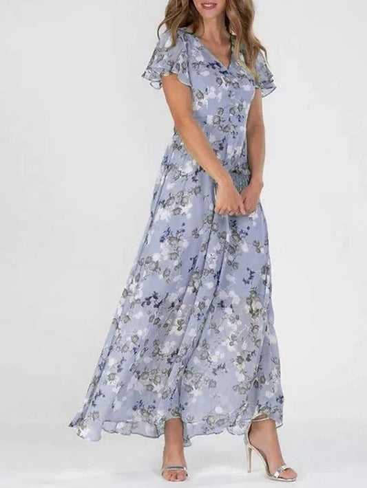 Damen Maxi-Kleid mit Schmetterlingsärmeln aus leichtem Material Jully