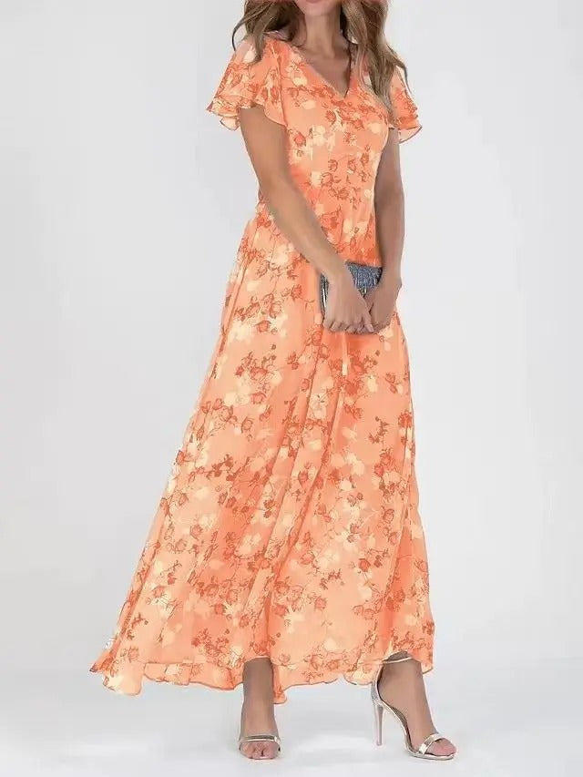 Damen Maxi-Kleid mit Schmetterlingsärmeln aus leichtem Material Jully