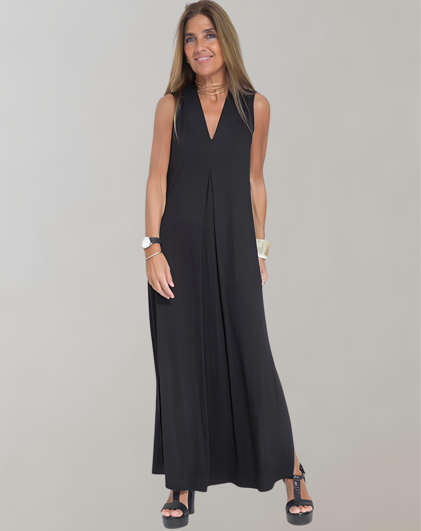 Damen Maxi Kleid mit V-Ausschnitt aus Baumwolle Jully