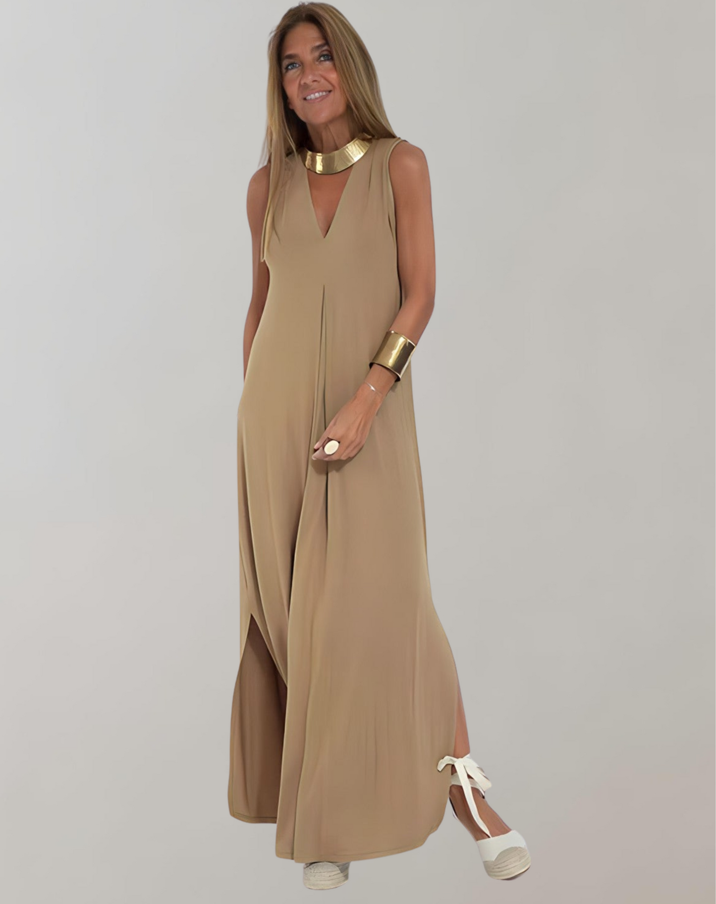 Damen Maxi Kleid mit V-Ausschnitt aus Baumwolle Jully