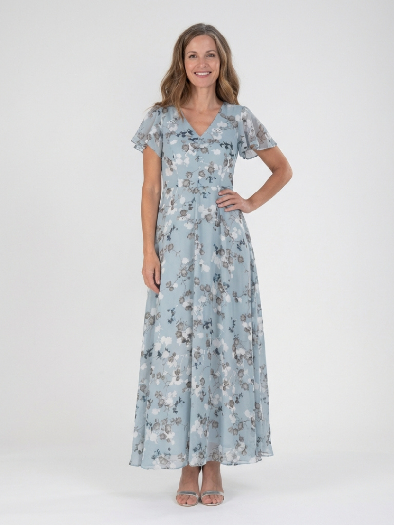 Damen Maxikleid aus Chiffon mit floralem Muster Jully
