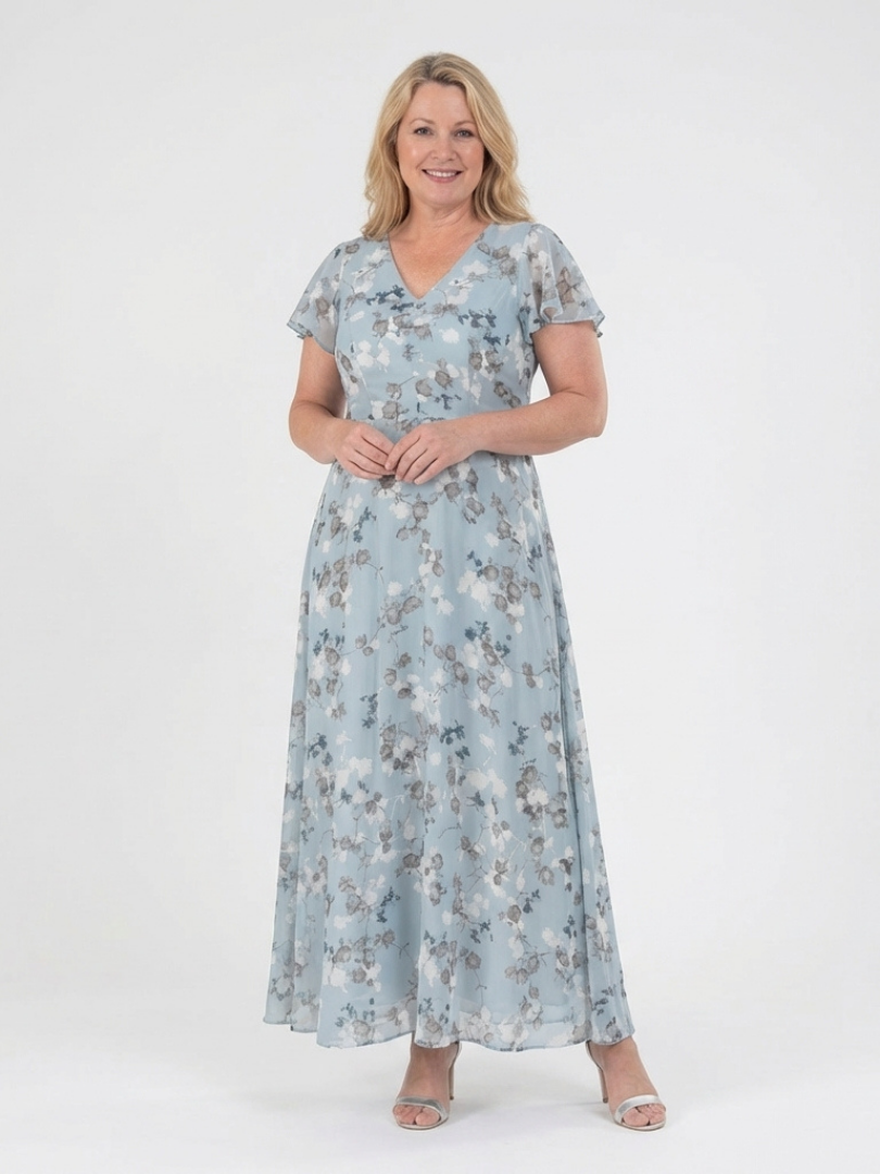 Damen Maxikleid aus Chiffon mit floralem Muster Jully