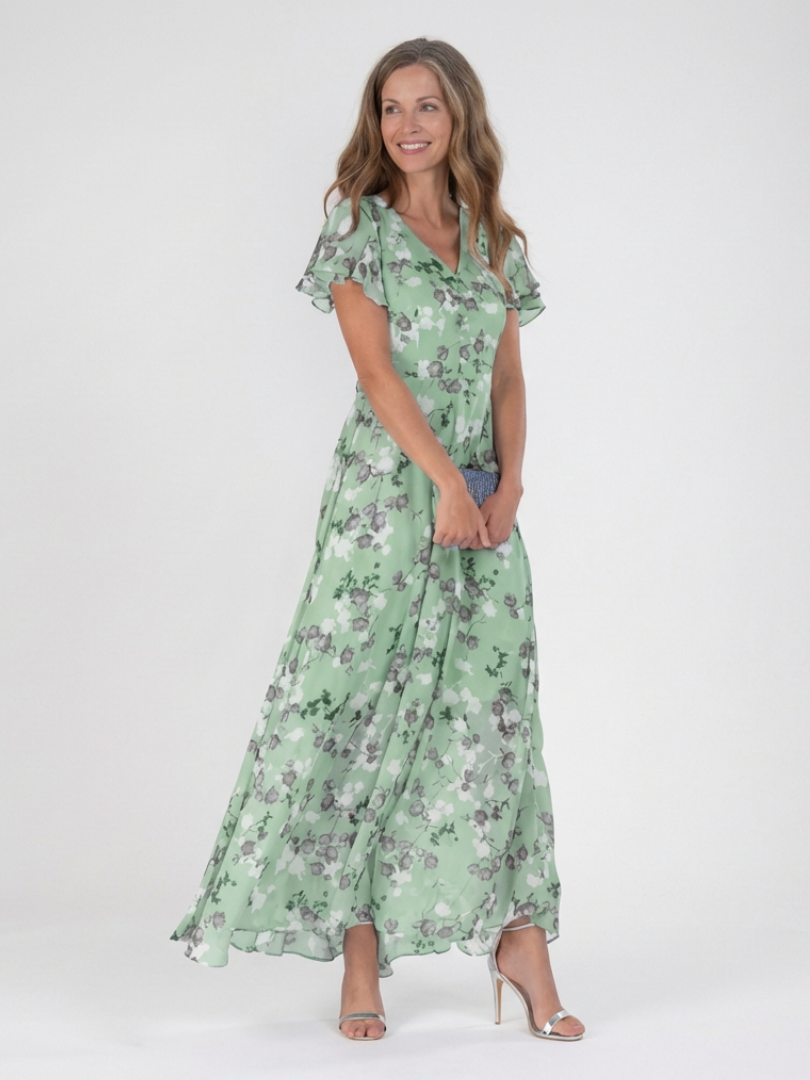 Damen Maxikleid aus Chiffon mit floralem Muster Jully