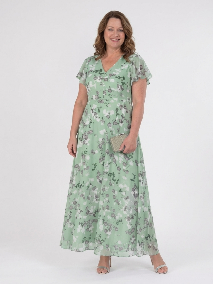 Damen Maxikleid aus Chiffon mit floralem Muster Jully
