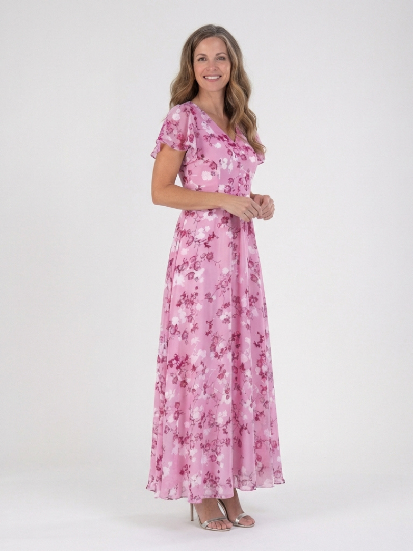 Damen Maxikleid aus Chiffon mit floralem Muster Jully
