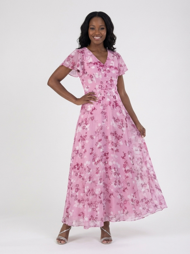 Damen Maxikleid aus Chiffon mit floralem Muster Jully