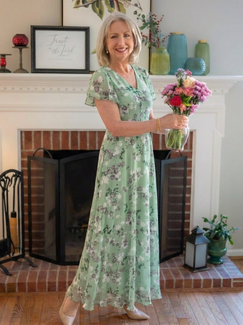 Damen Maxikleid aus Chiffon mit floralem Muster Jully