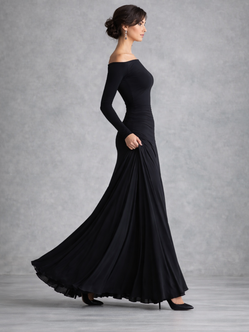 Damen Maxikleid langarm mit Drapierung Jully