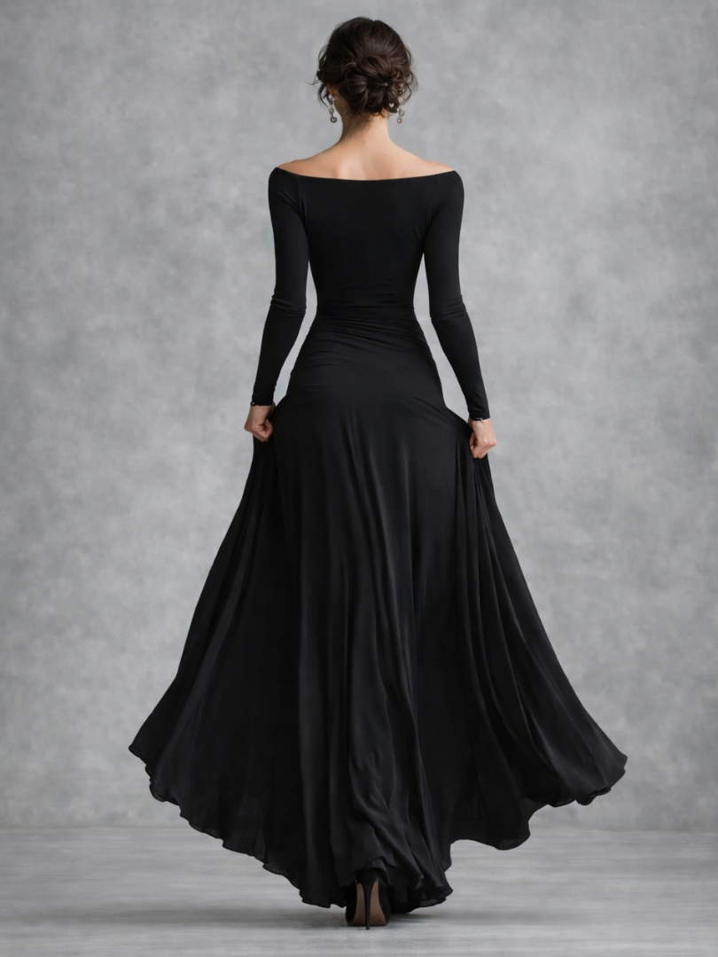 Damen Maxikleid langarm mit Drapierung Jully