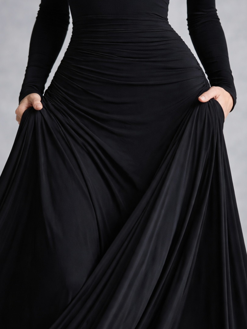 Damen Maxikleid langarm mit Drapierung Jully