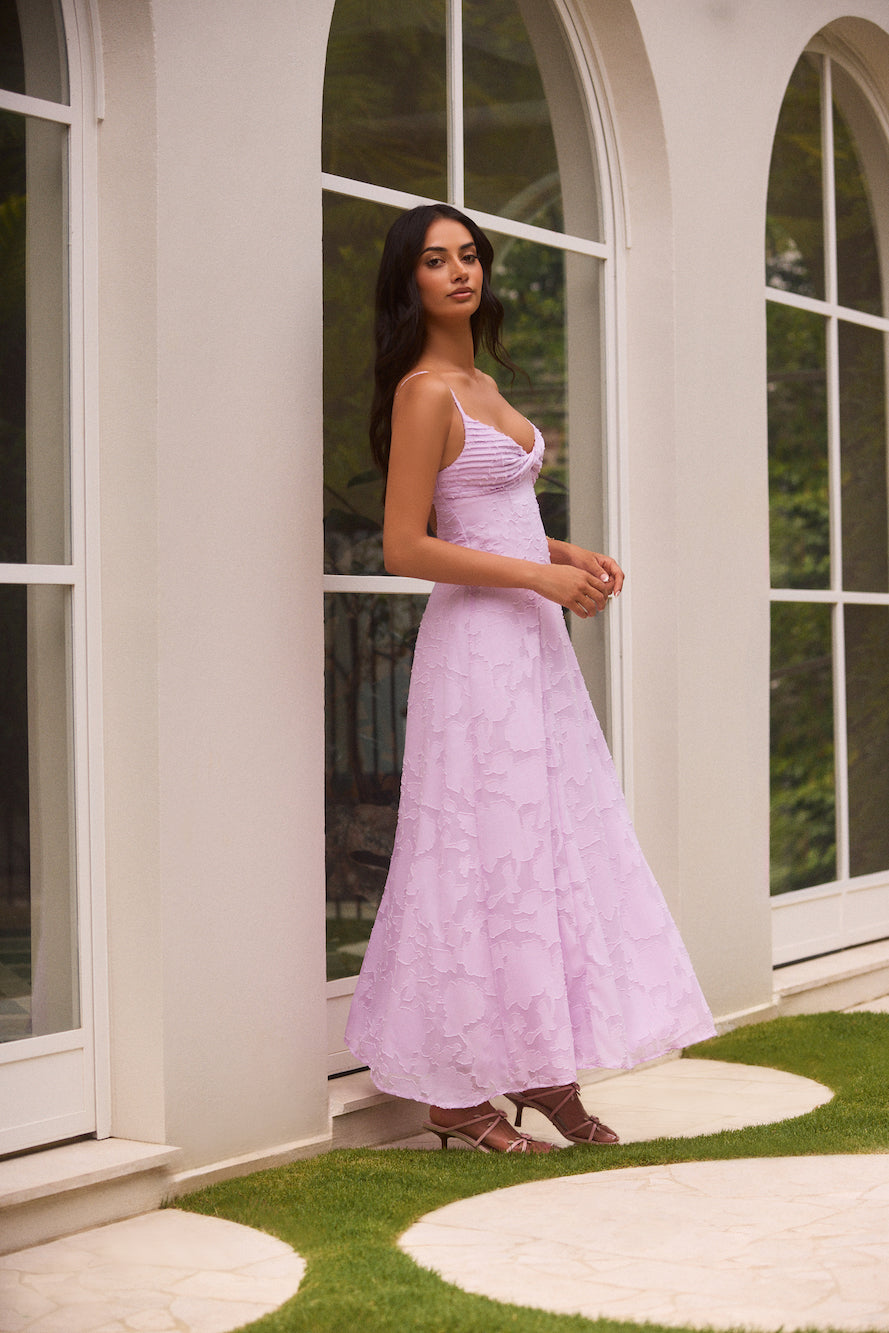Damen Maxikleid mit Blumen-Jacquard und verstellbaren Trägern Jully