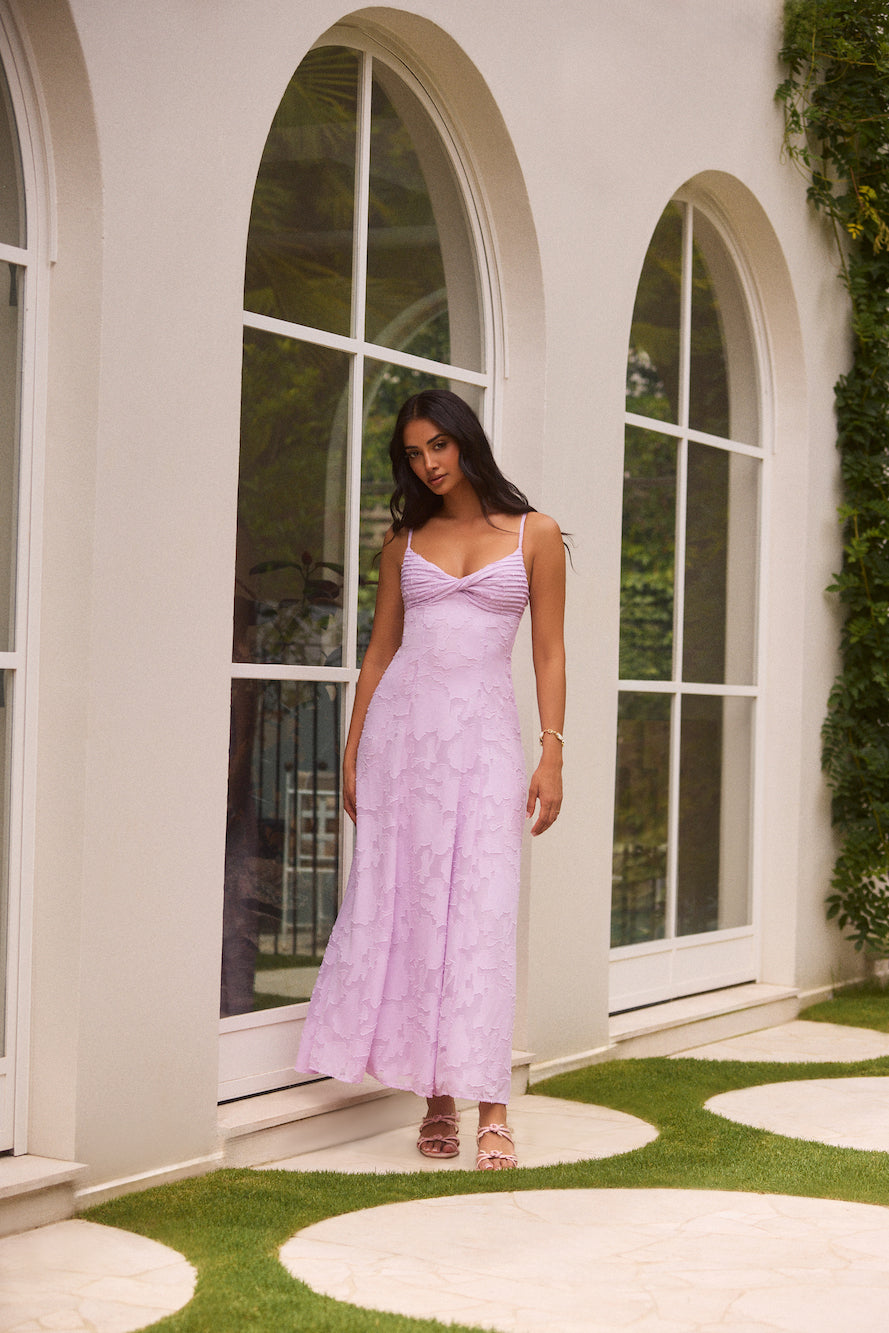 Damen Maxikleid mit Blumen-Jacquard und verstellbaren Trägern Jully