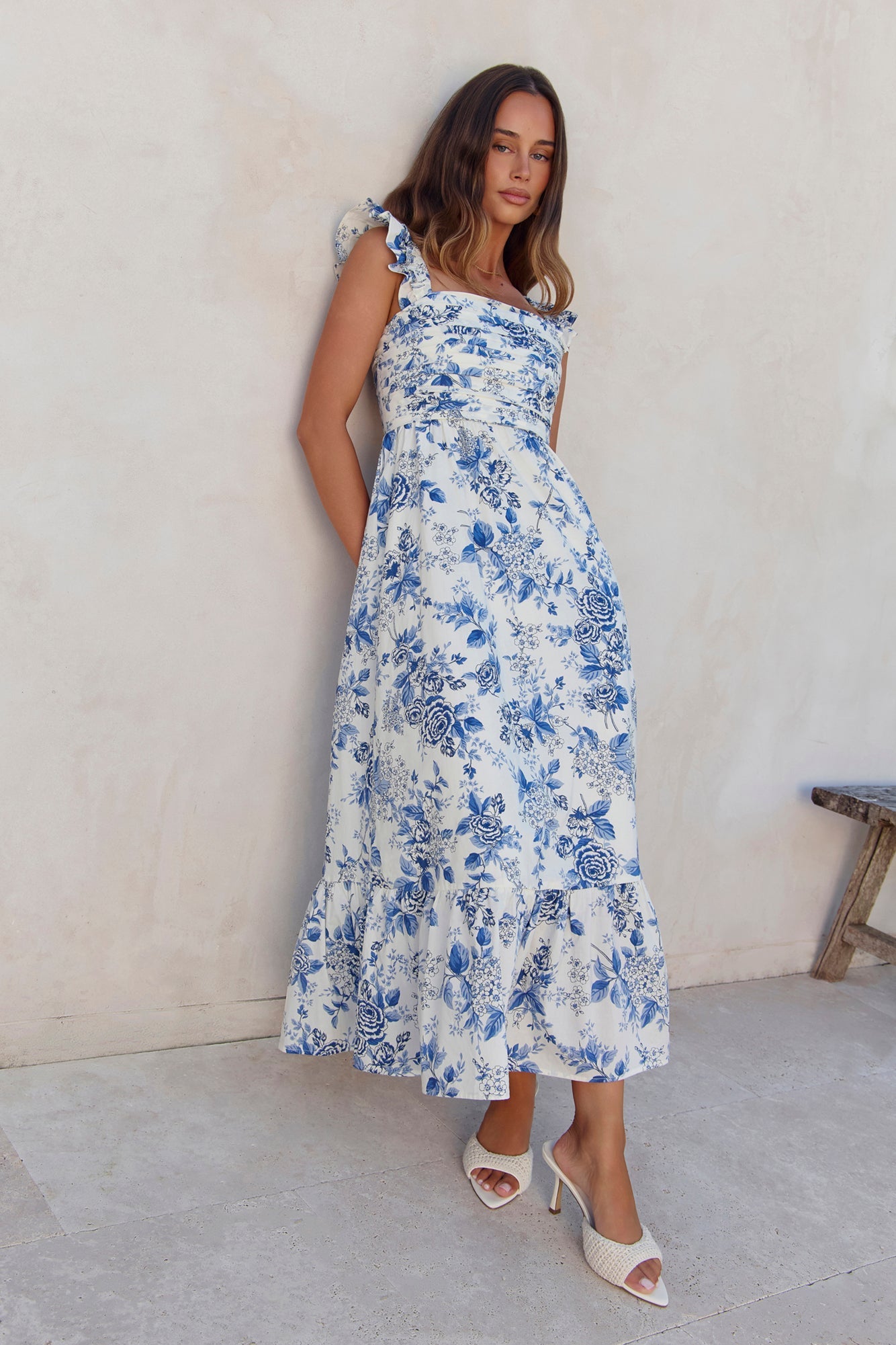 Damen Maxikleid mit Blumendruck und Rüschendetails Jully