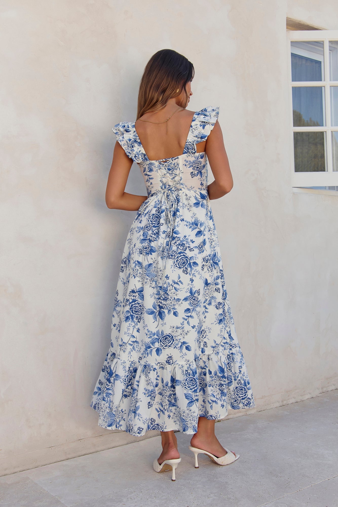 Damen Maxikleid mit Blumendruck und Rüschendetails Jully