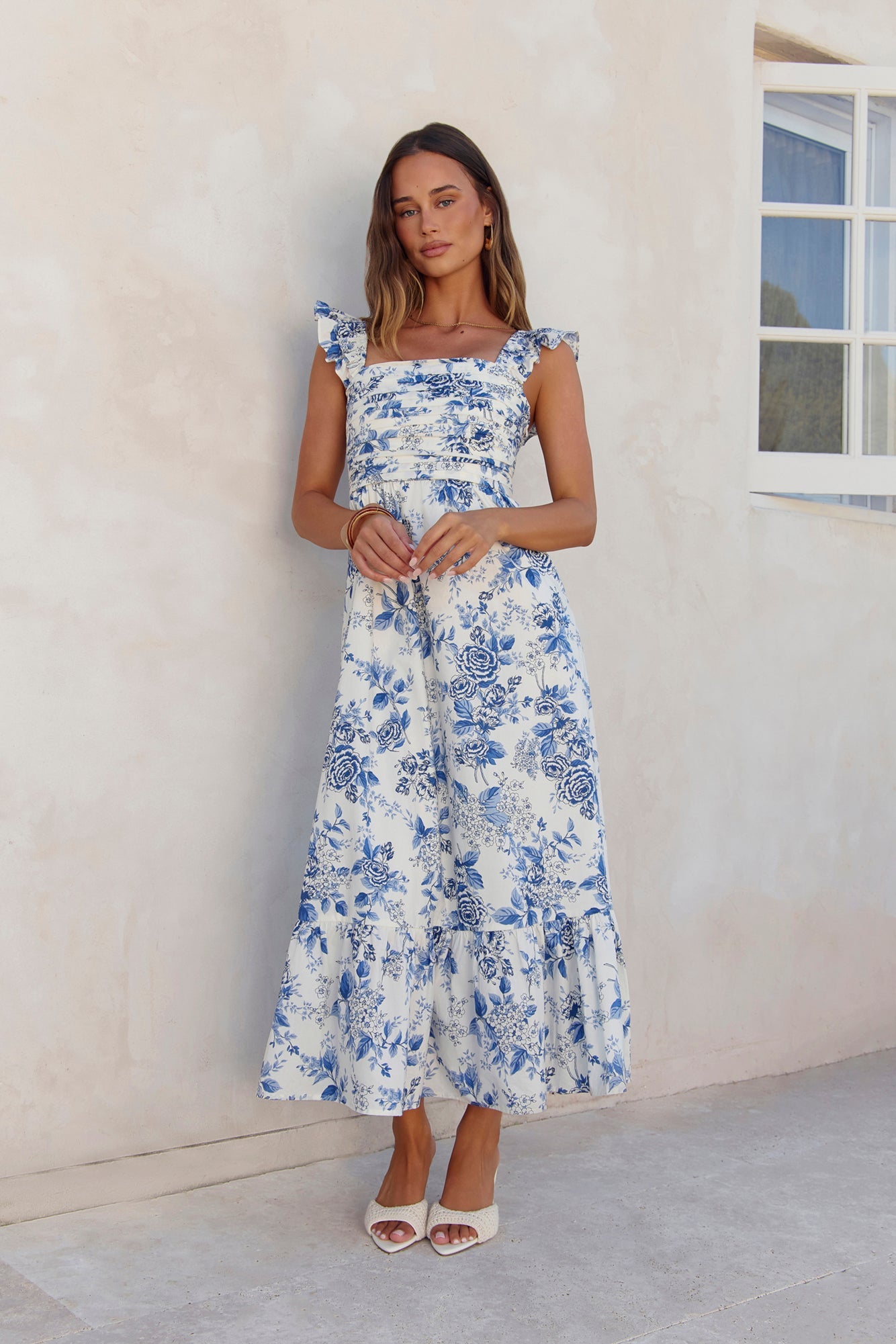 Damen Maxikleid mit Blumendruck und Rüschendetails Jully