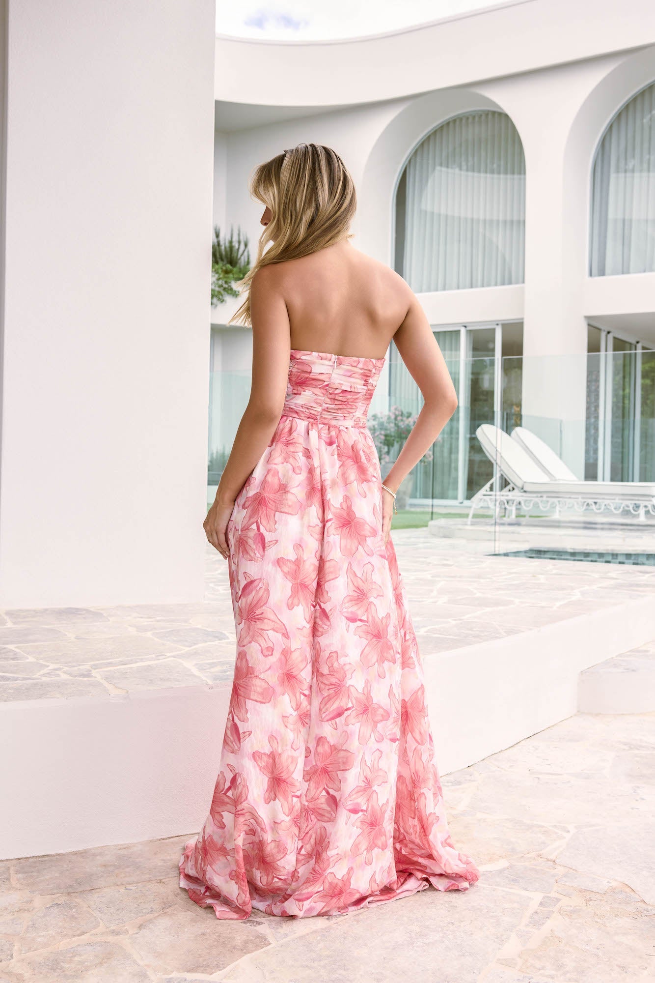 Damen Maxikleid mit Blumendruck und Trägerlos Jully