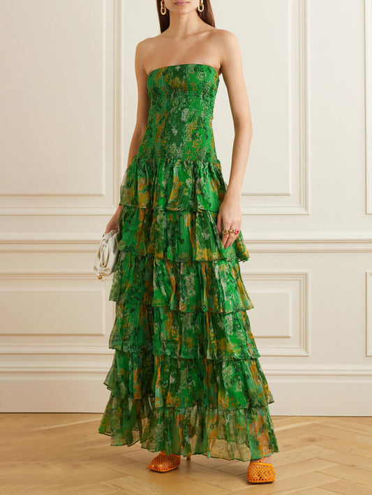 Damen Maxikleid mit Blumendruck und trägerlosem Design Jully