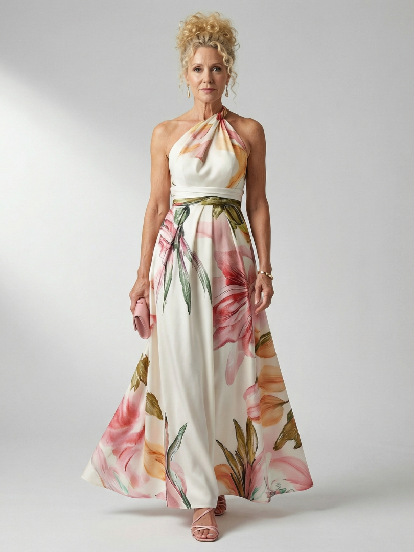 Damen Maxikleid mit Blumenmuster aus leichtem Stoff Jully