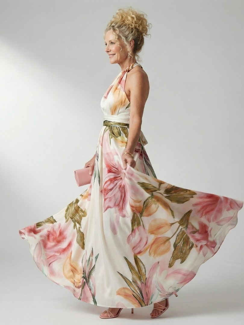 Damen Maxikleid mit Blumenmuster aus leichtem Stoff Jully
