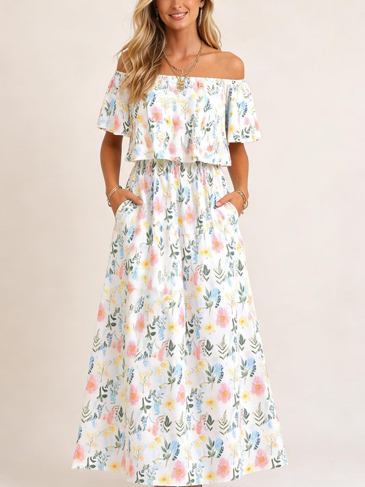 Damen Maxikleid mit Blumenmuster und Gummibund Jully