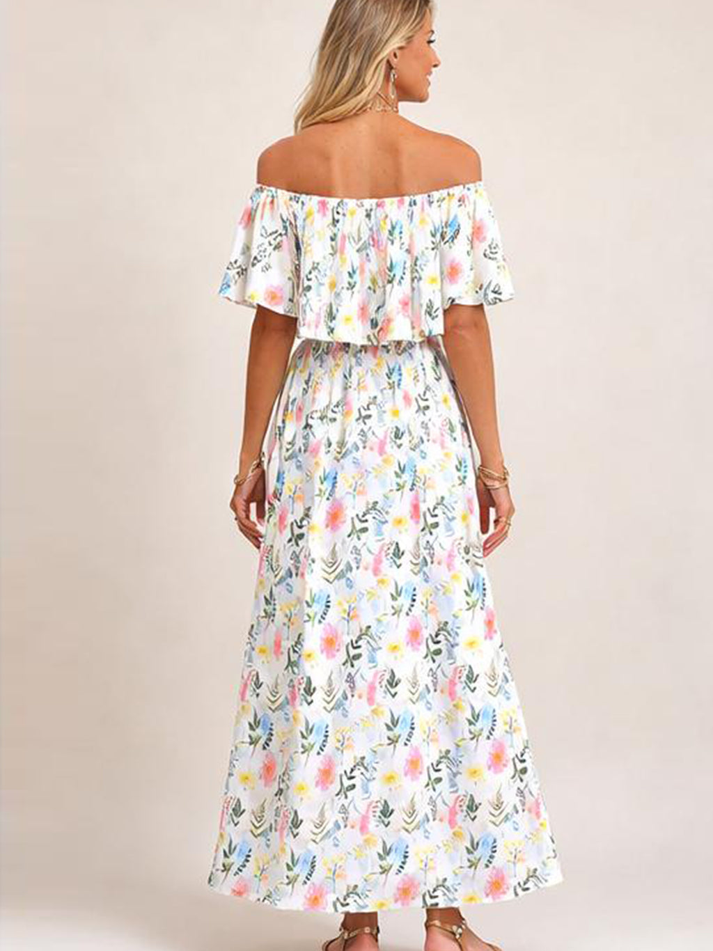 Damen Maxikleid mit Blumenmuster und Gummibund Jully
