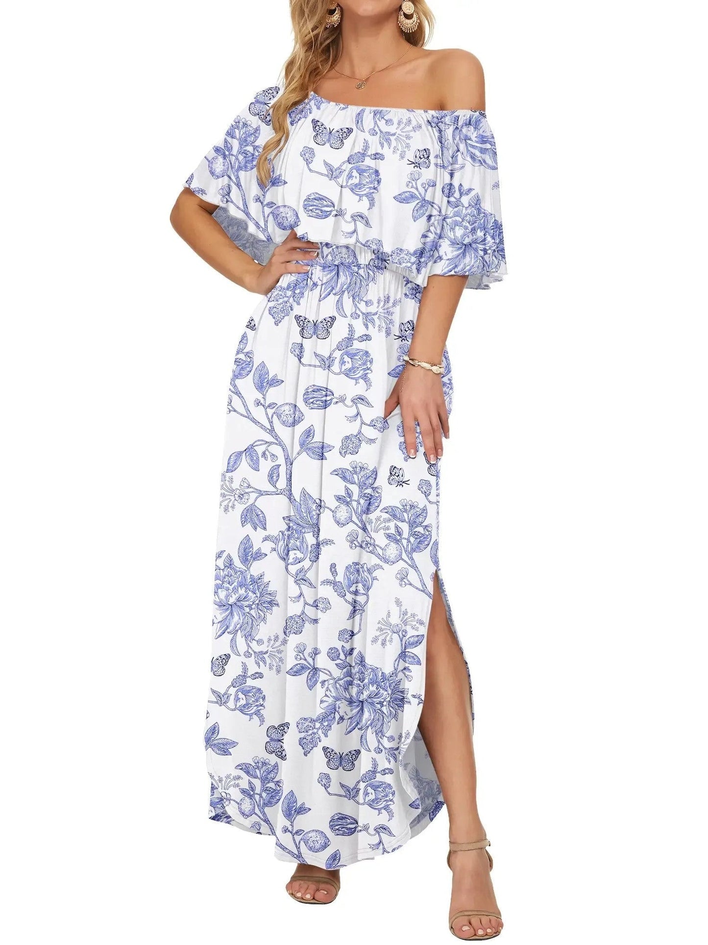 Damen Maxikleid mit Blumenmuster und Gummibund Jully