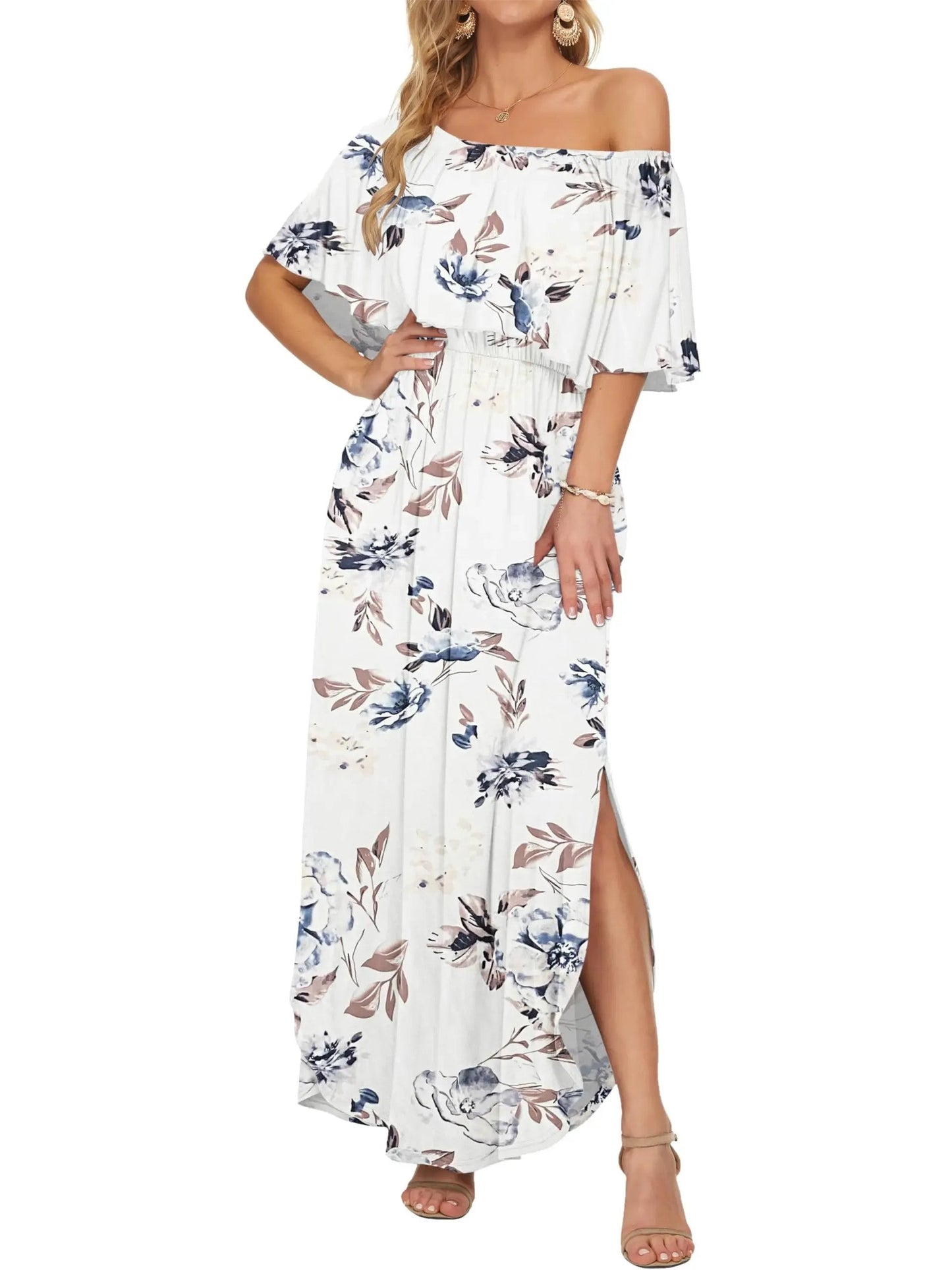 Damen Maxikleid mit Blumenmuster und Gummibund Jully
