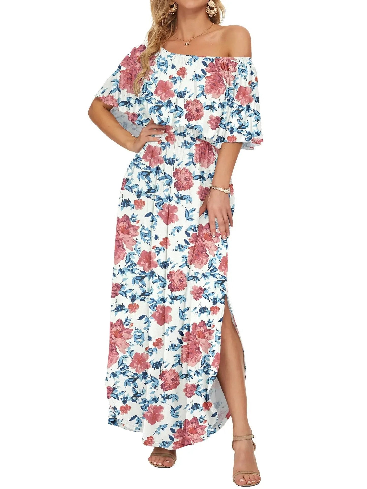 Damen Maxikleid mit Blumenmuster und Gummibund Jully