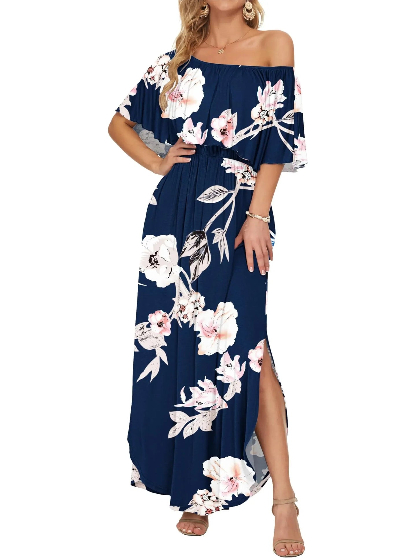 Damen Maxikleid mit Blumenmuster und Gummibund Jully