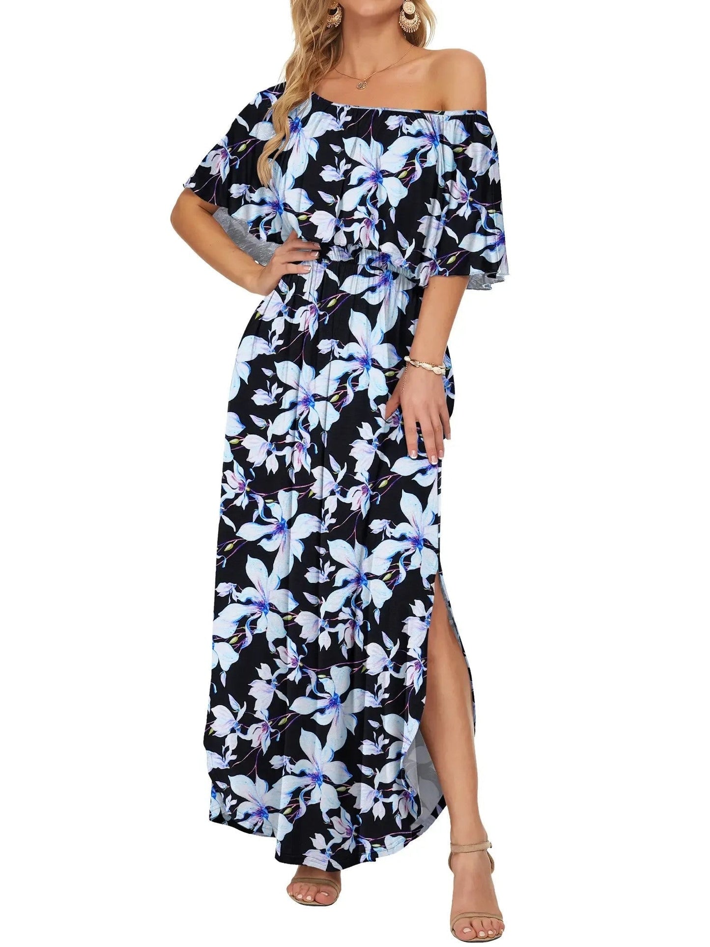 Damen Maxikleid mit Blumenmuster und Gummibund Jully