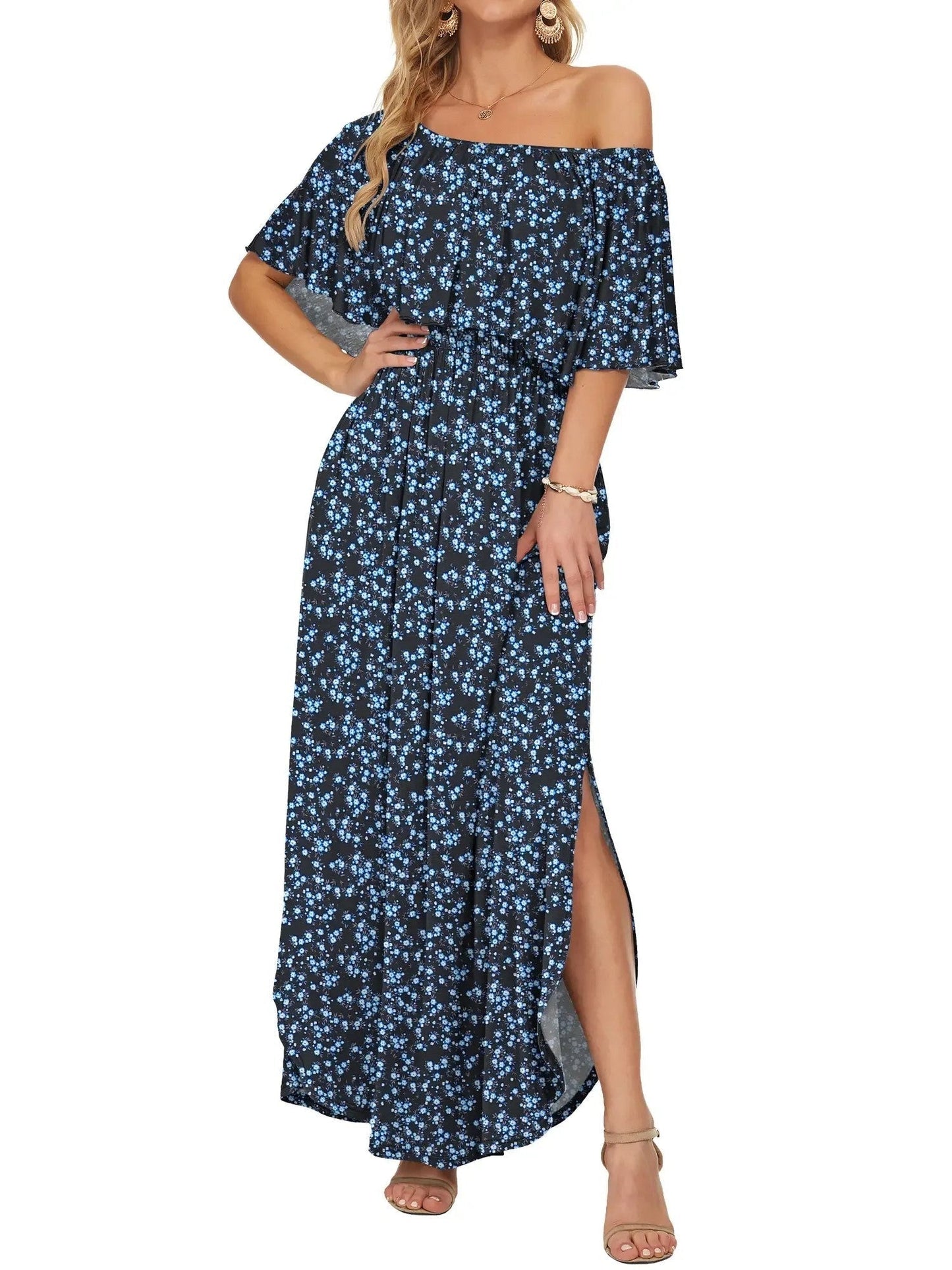 Damen Maxikleid mit Blumenmuster und Gummibund Jully