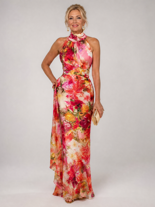 Damen Maxikleid mit Blumenmuster und Halterneck Jully