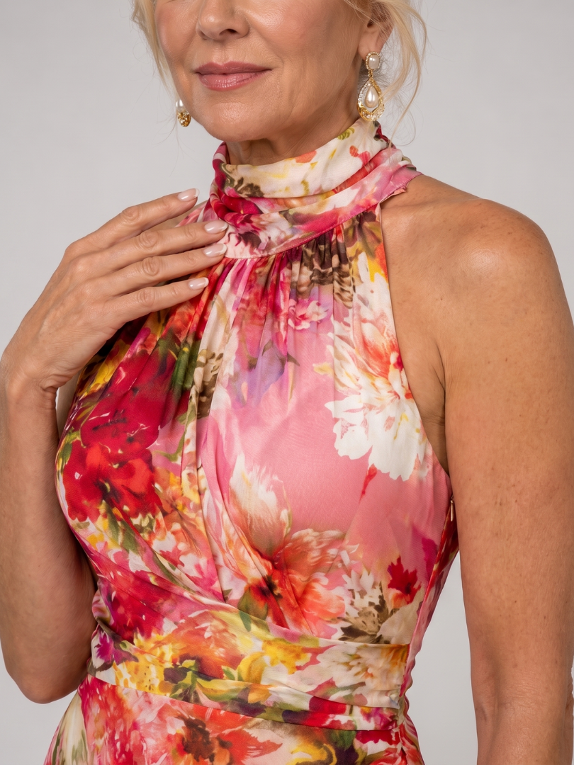 Damen Maxikleid mit Blumenmuster und Halterneck Jully