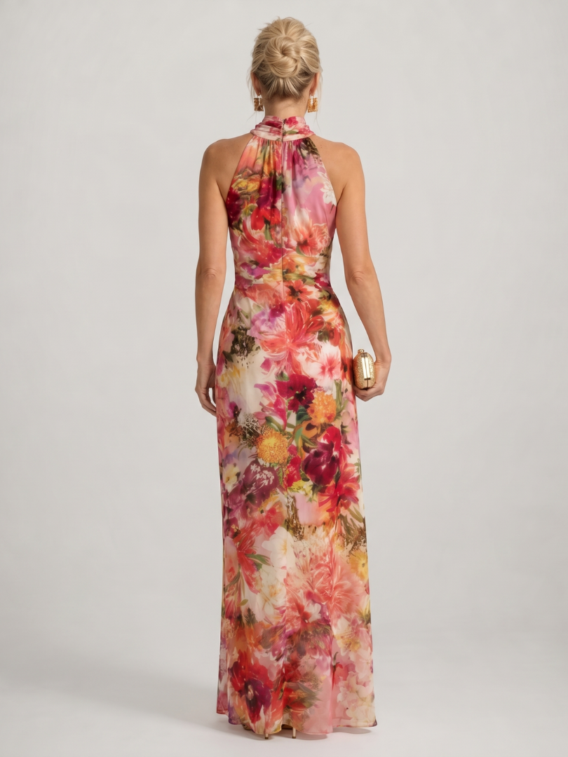 Damen Maxikleid mit Blumenmuster und Halterneck Jully