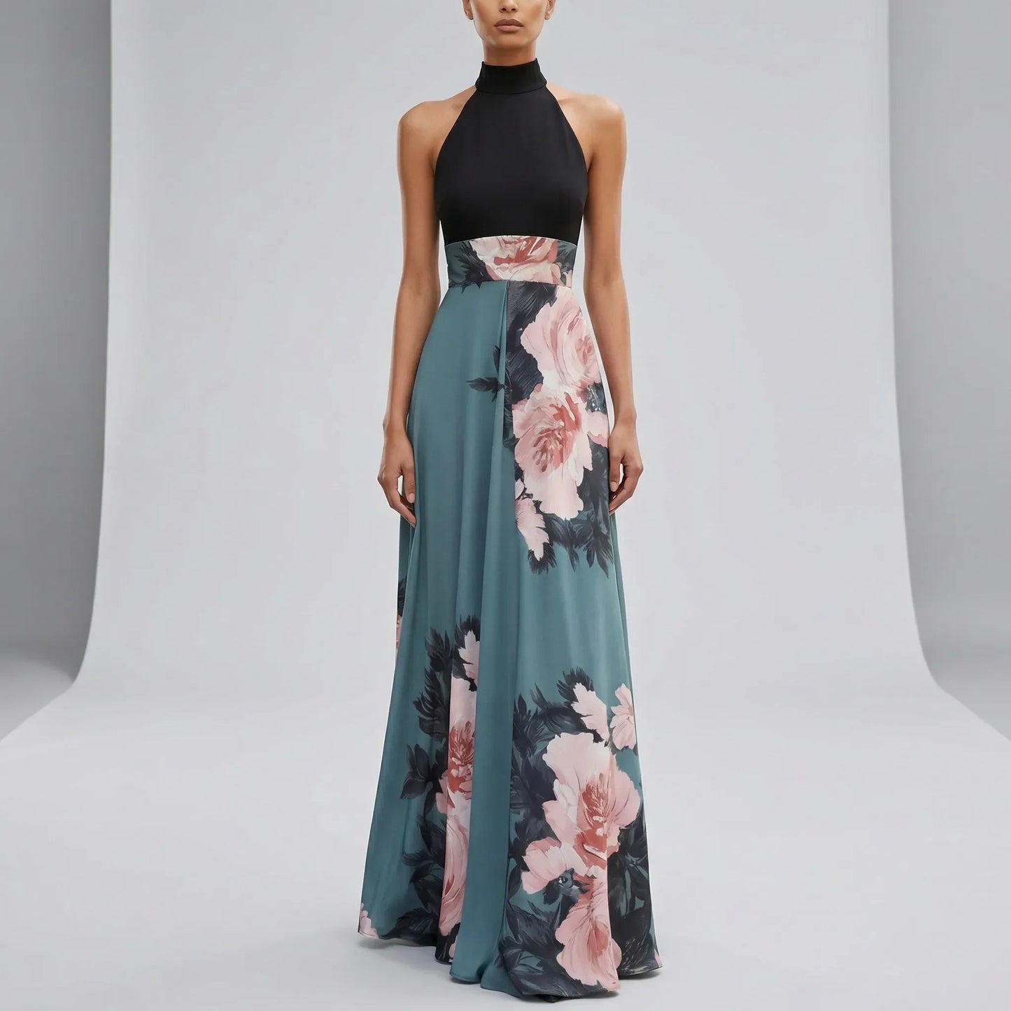Damen Maxikleid mit Blumenmuster und Rundhalsausschnitt Jully