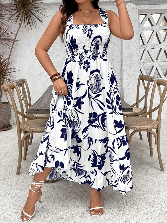 Damen Maxikleid mit Blumenmuster und Rüschensaum Jully