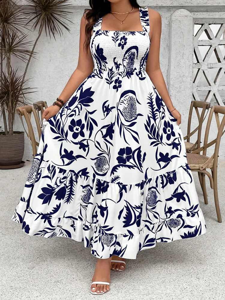 Damen Maxikleid mit Blumenmuster und Rüschensaum Jully