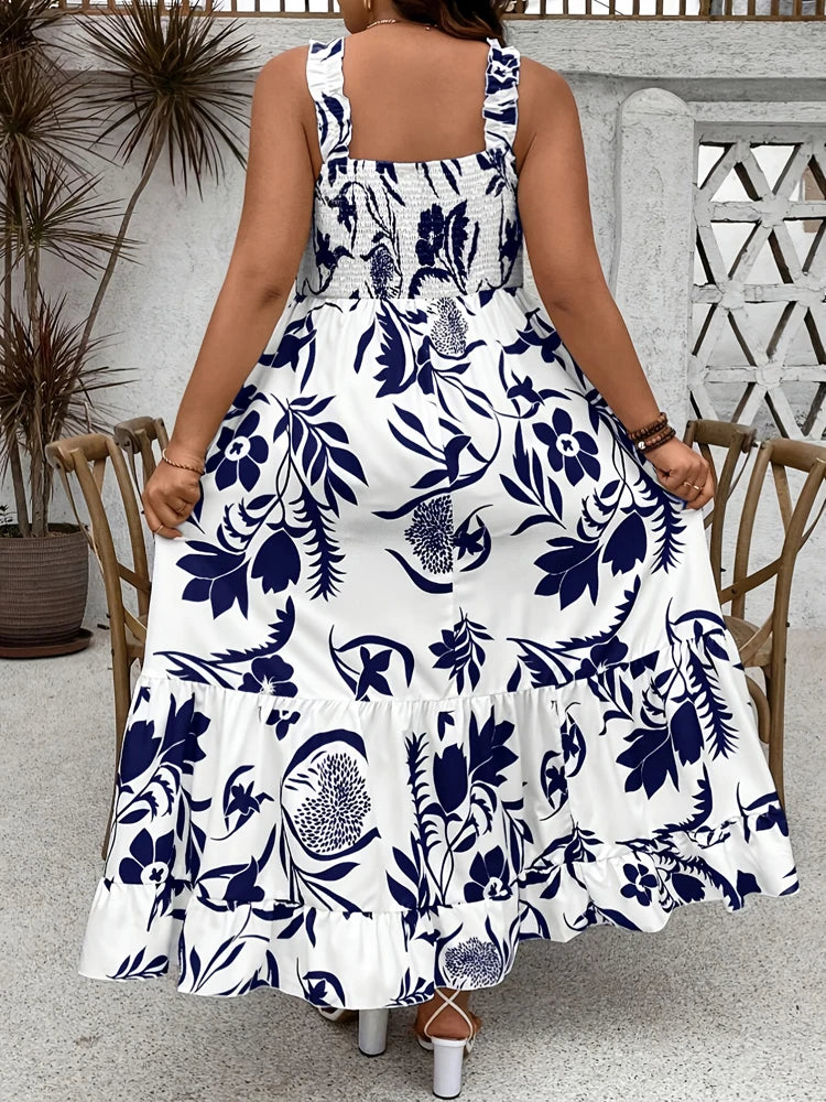Damen Maxikleid mit Blumenmuster und Rüschensaum Jully