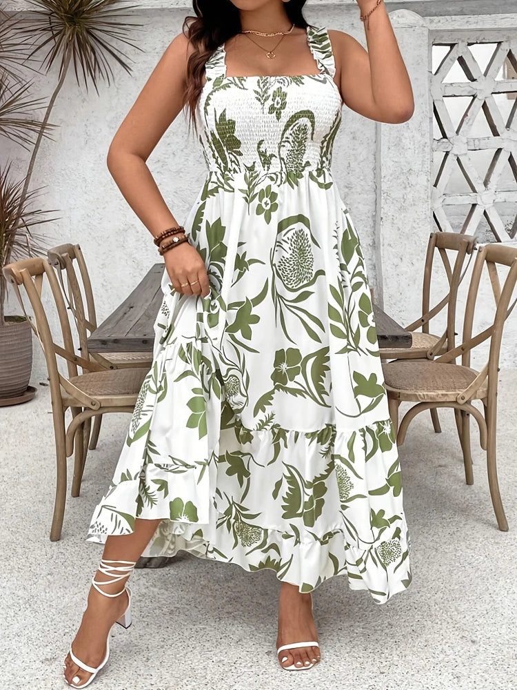 Damen Maxikleid mit Blumenmuster und Rüschensaum Jully