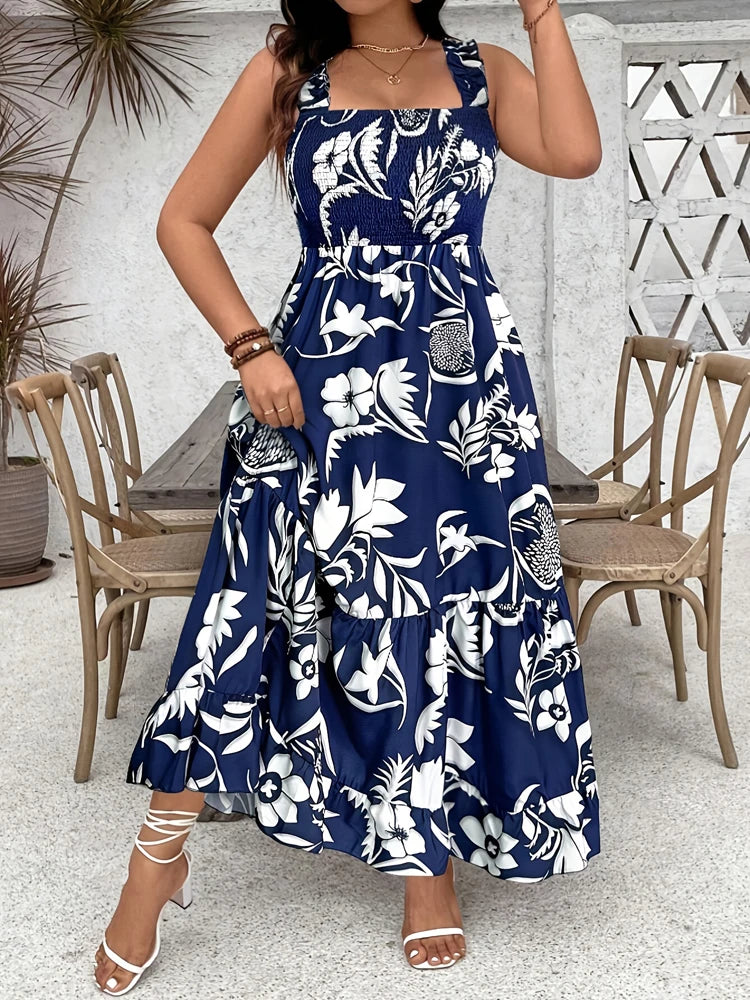Damen Maxikleid mit Blumenmuster und Rüschensaum Jully