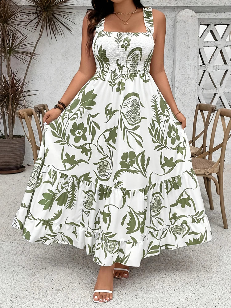 Damen Maxikleid mit Blumenmuster und Rüschensaum Jully