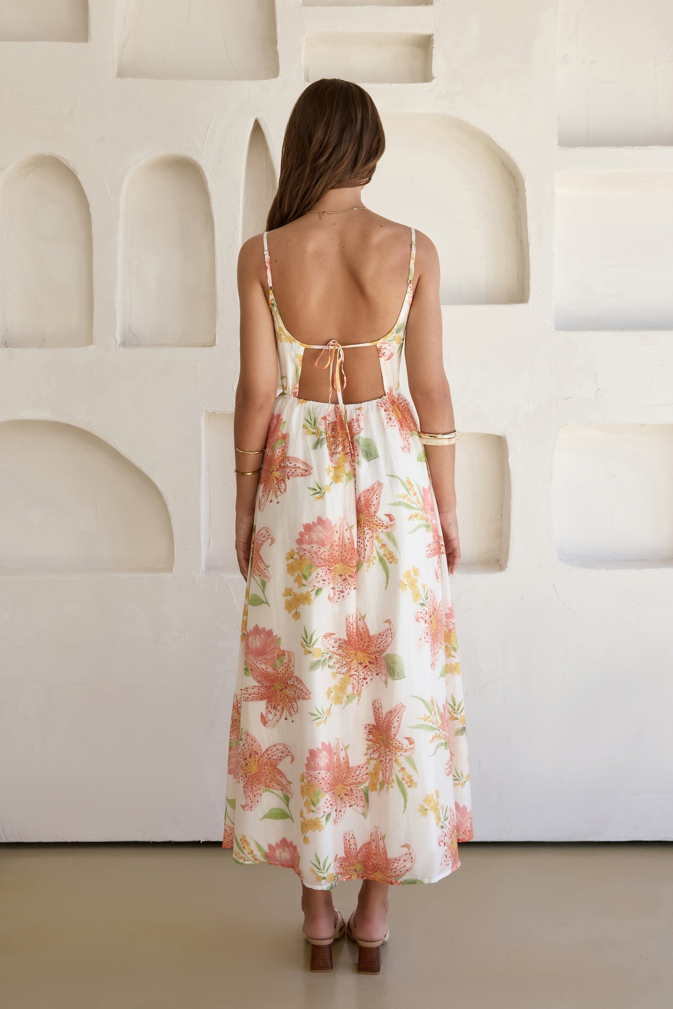 Damen Maxikleid mit Blumenmuster und offenem Rücken Jully