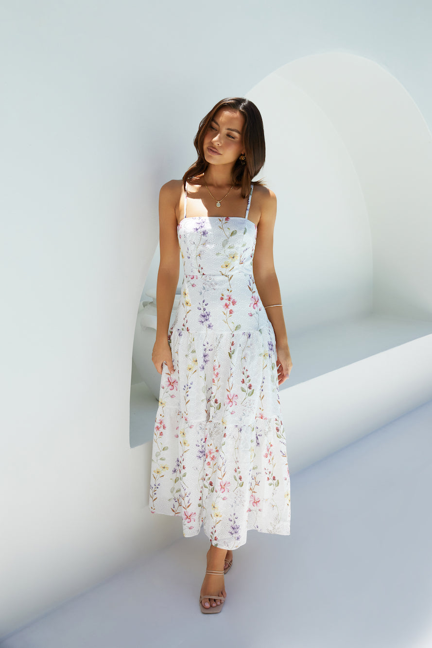 Damen Maxikleid mit Blumenmuster und verstellbaren Trägern Jully