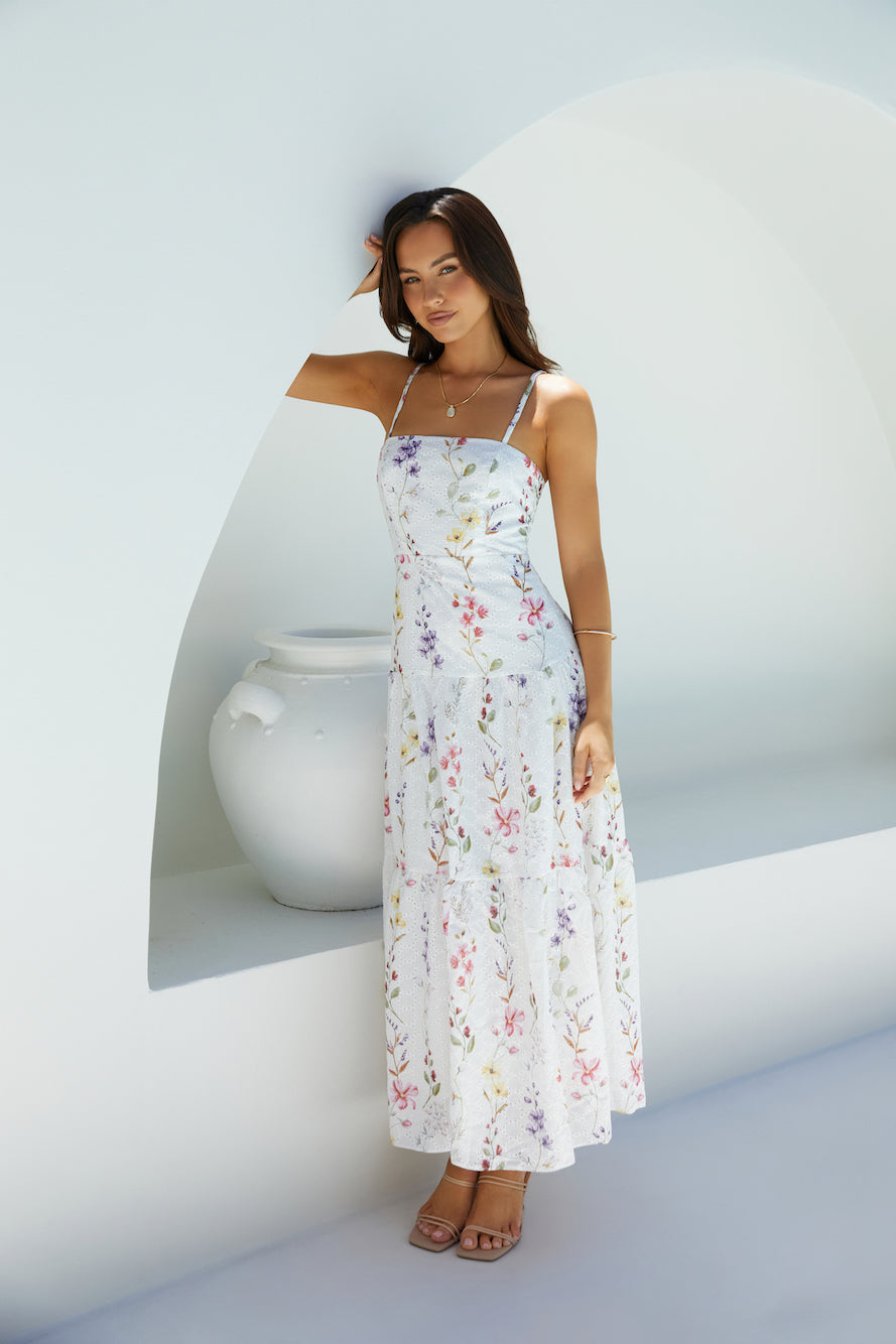 Damen Maxikleid mit Blumenmuster und verstellbaren Trägern Jully