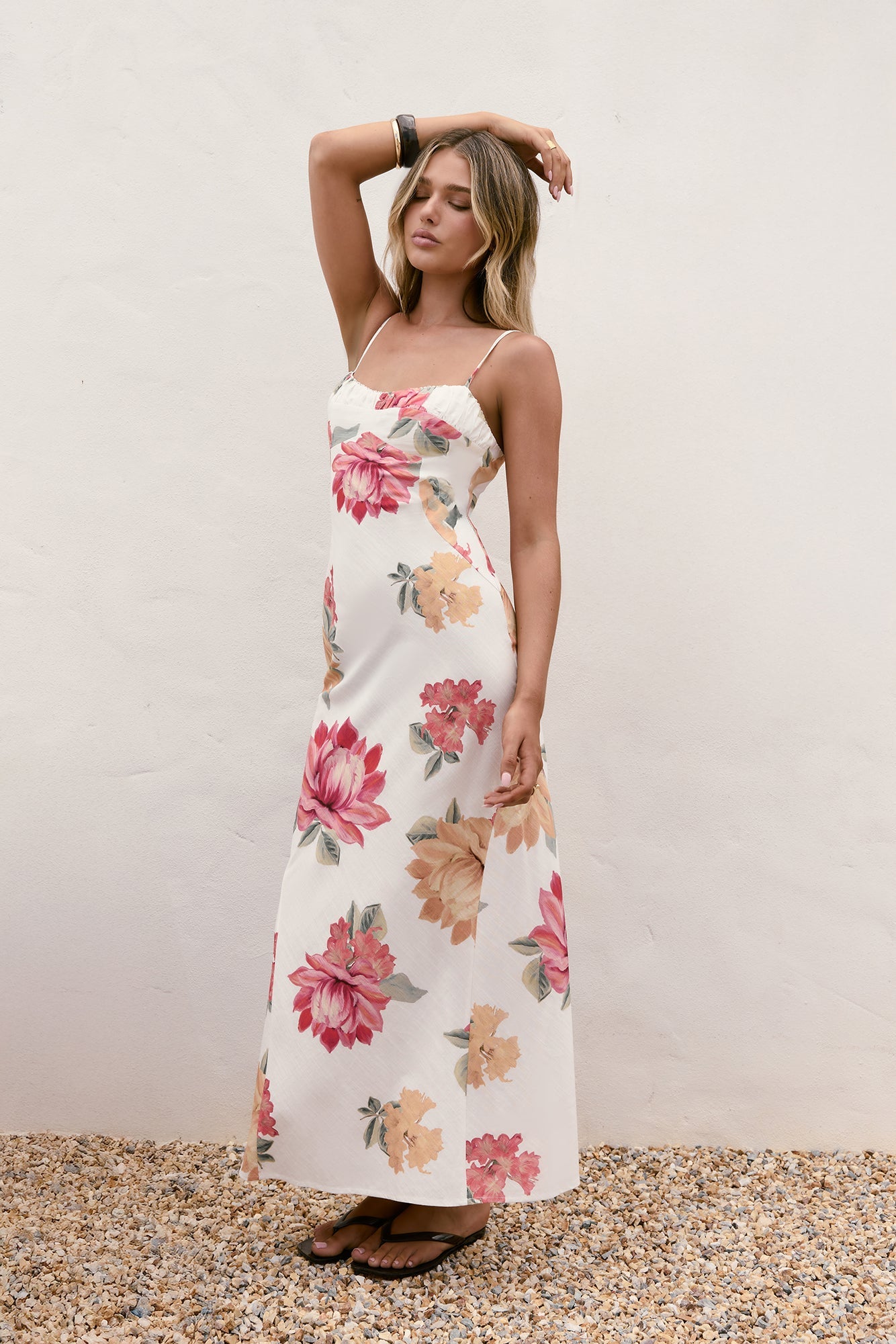 Damen Maxikleid mit Blumenmuster und verstellbaren Trägern Jully