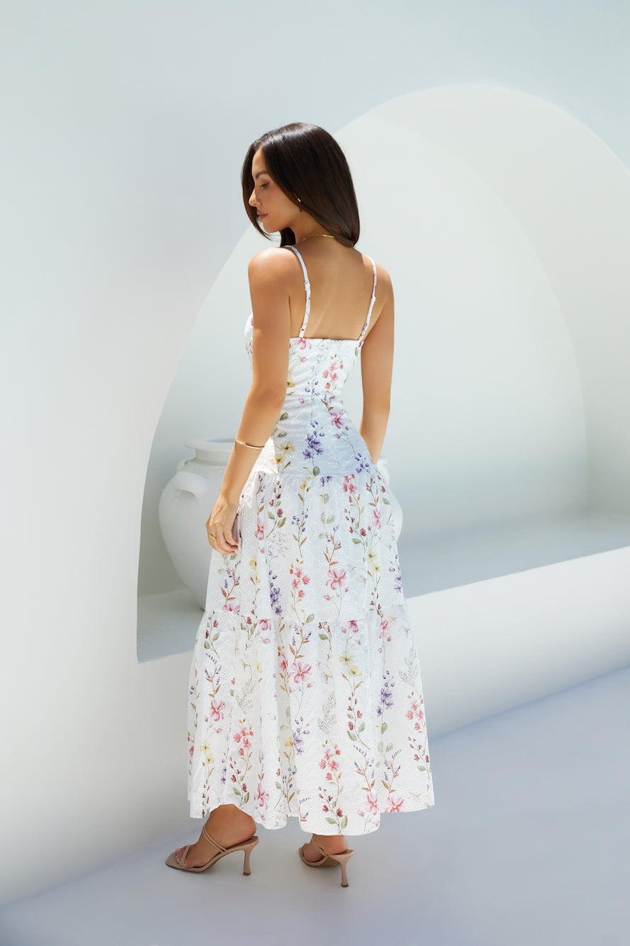 Damen Maxikleid mit Blumenmuster und verstellbaren Trägern Jully