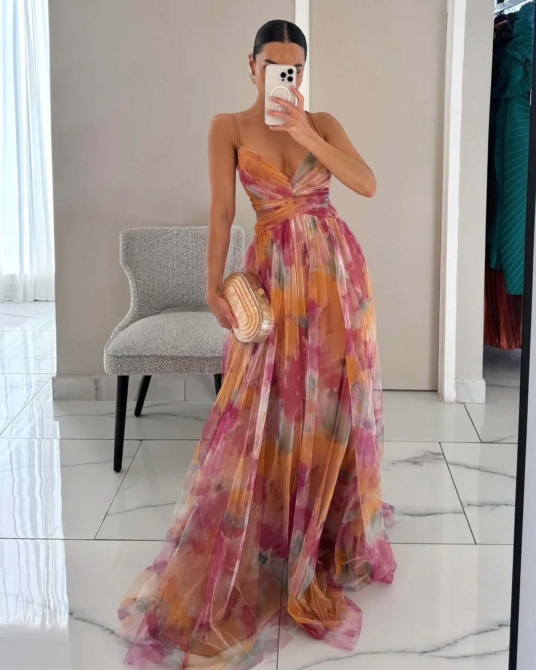 Damen Maxikleid mit Blumenprint und verstellbaren Trägern Jully