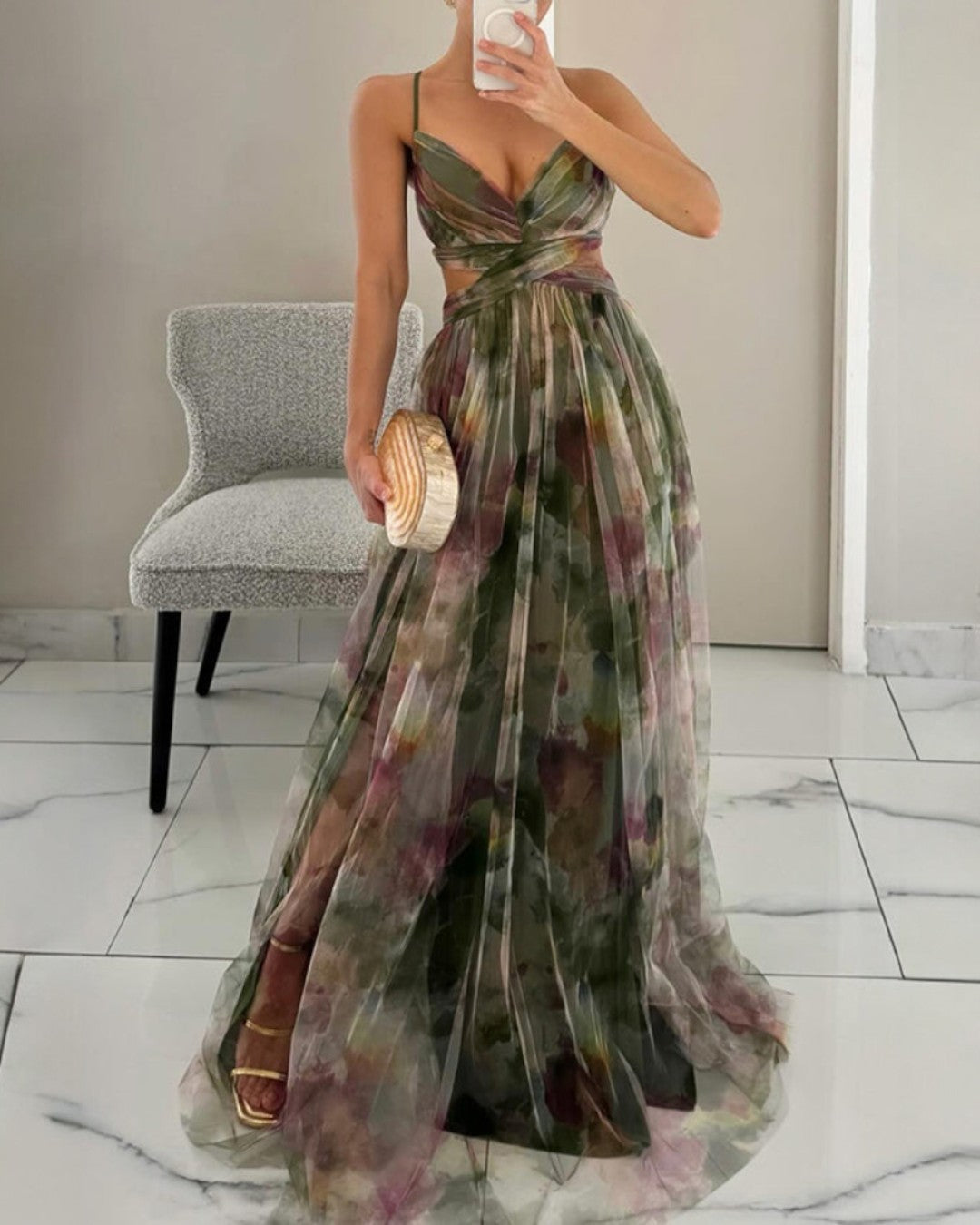 Damen Maxikleid mit Blumenprint und verstellbaren Trägern Jully