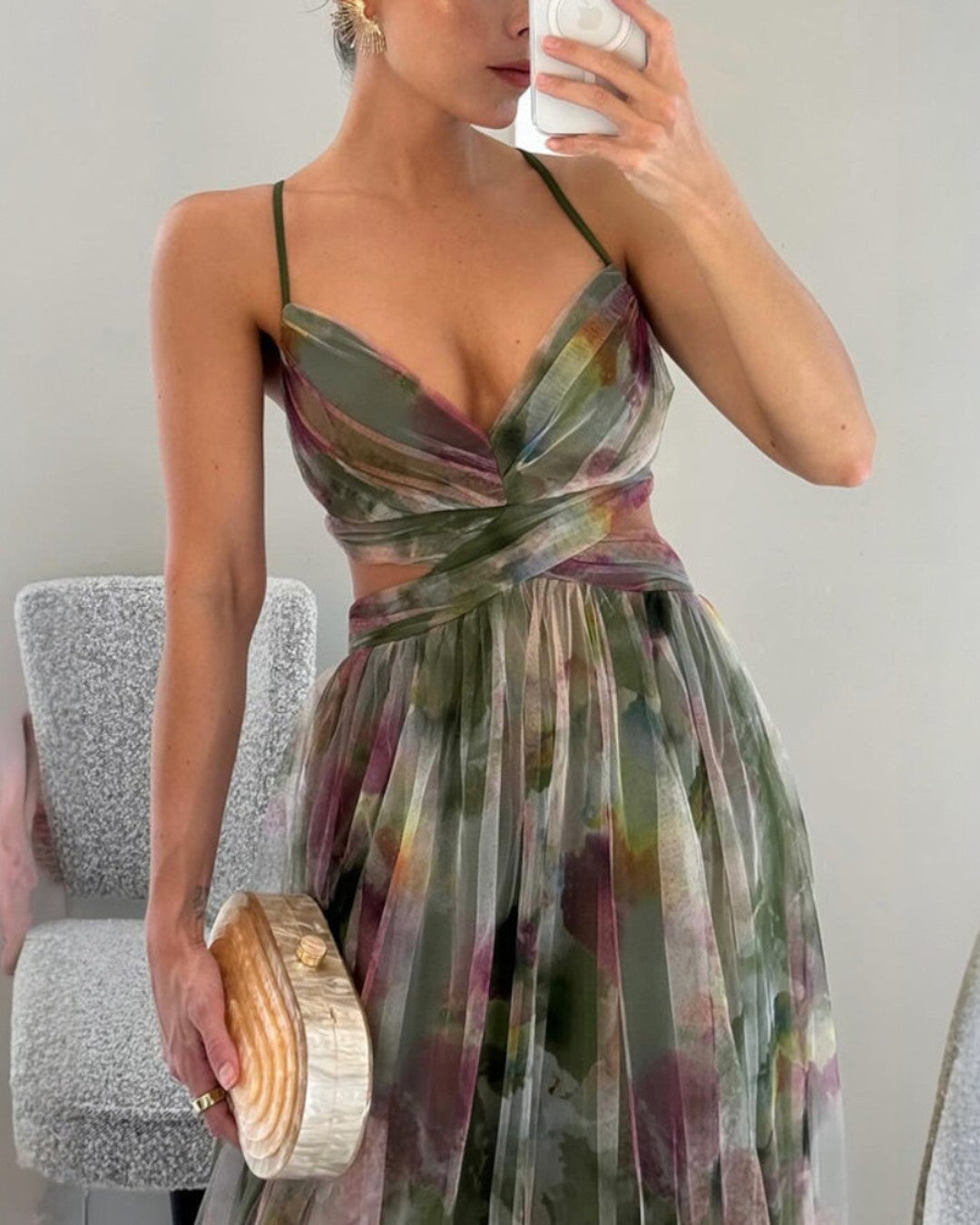 Damen Maxikleid mit Blumenprint und verstellbaren Trägern Jully