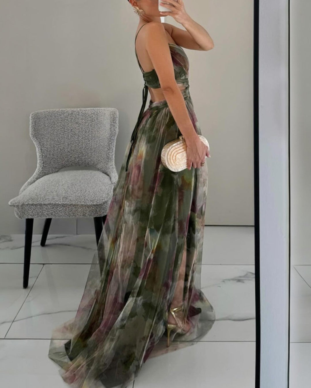 Damen Maxikleid mit Blumenprint und verstellbaren Trägern Jully